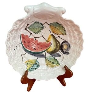 Hand Painted Italy Ceramic‎ Plate 11.5" Fruit Scalloped Wall Decor Vintage